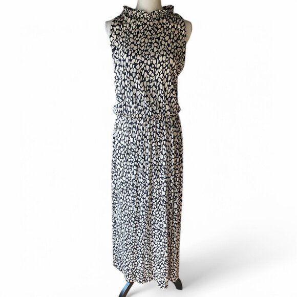 Lascana Abstract Animal Print Sleeveless Ruffle Neck Maxi Dress 12 quiet luxury - Picture 1 of 13